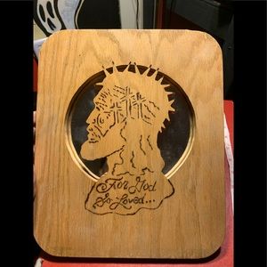 Jesus mirror and wood religious art piece